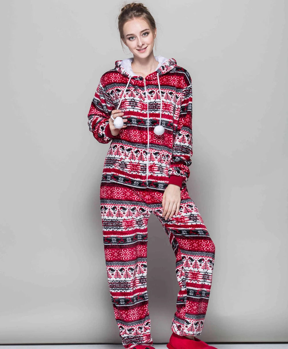 2022 New Christmas Onesies Snowflake Print Jumpsuits Adult Womens Hooded Rompers Warm Thicken Flannel Pyjamas Homewear Pijamas