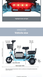 800W48V 70km folding electric tricycle small leisure vehicle for adults to ride three people portable battery car for home use