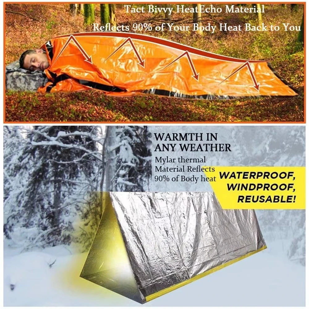 Portable  Mylar Insulated sleeping bag Waterproof Emergency Survival Outdoor Edc Camping Gear Thermal Sack First Aid Rescue Kit