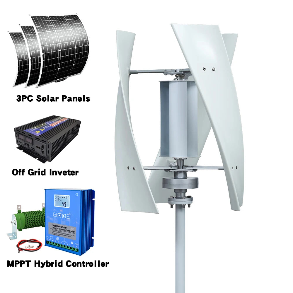 2000W Vertical Axis Wind Turbine 48V Alternative Energy Generator 220V AC Output Household Complete Set With Battery System10KWh