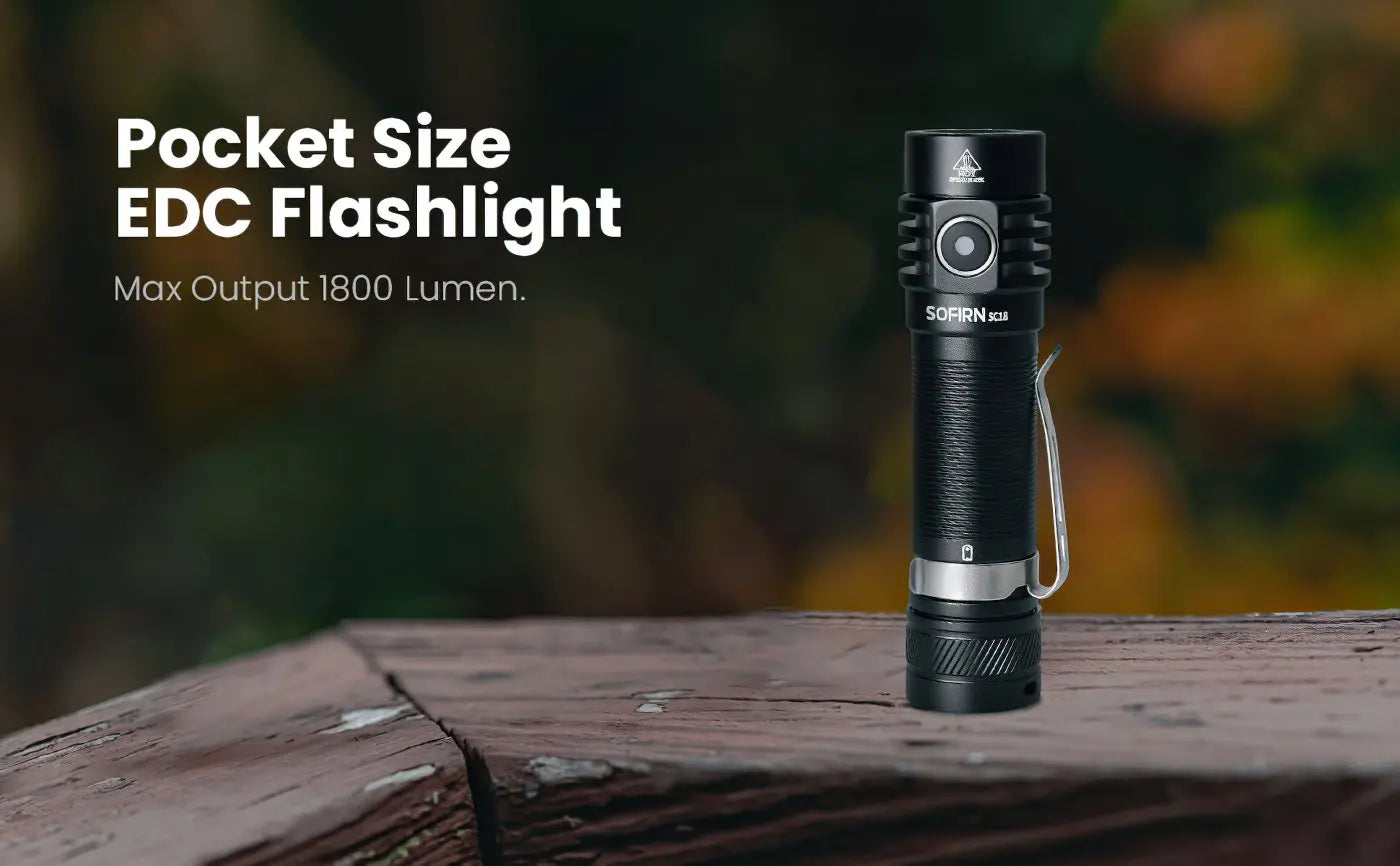 Sofirn SC18 1800lm EDC Flashlight USB C Rechargeable SST40 LED 18650 Torch TIR Optics Lens Lantern with Power Indicator