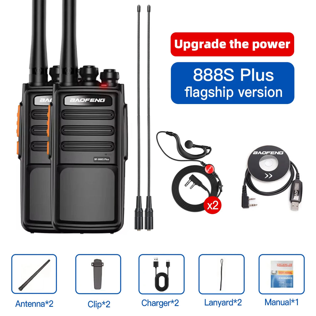2PCS Baofeng 888SPLUS UHF 400-470MHz Portable Handheld Two-Way Radio Set 16 Channels 3-5km Ran Communication Cars Motorcycles