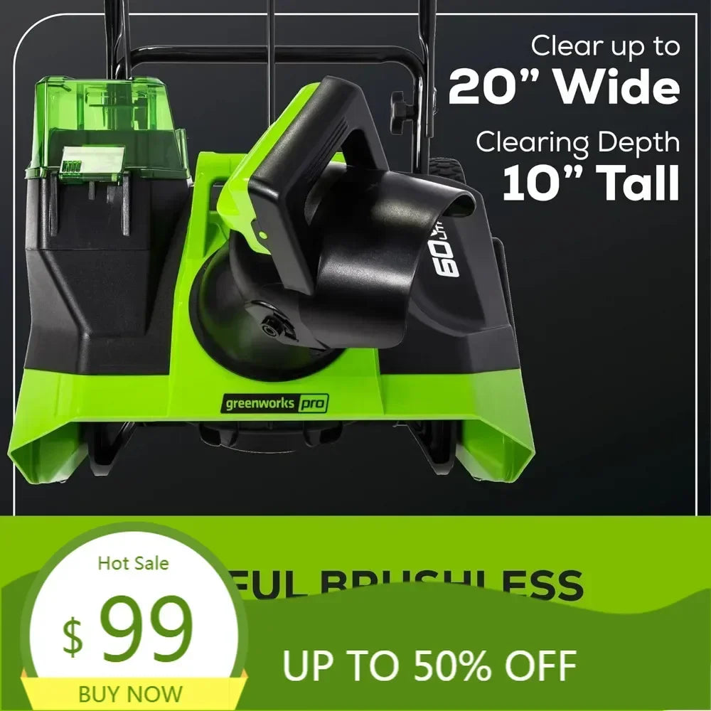 "60v 20-inch cordless snow blower with 5.0ah battery and charger"