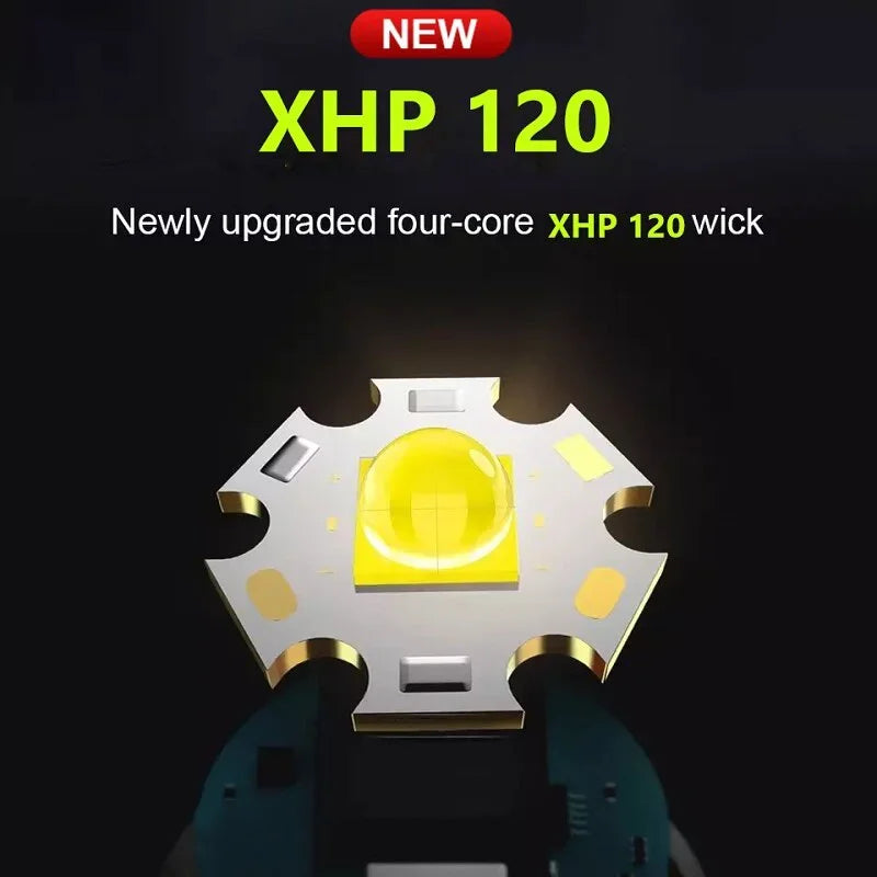 Super XHP120 Powerful Led Flashlight XHP90 High Power Torch Light Rechargeable Tactical Flashlight 18650 TYPE-C Camping Lamp