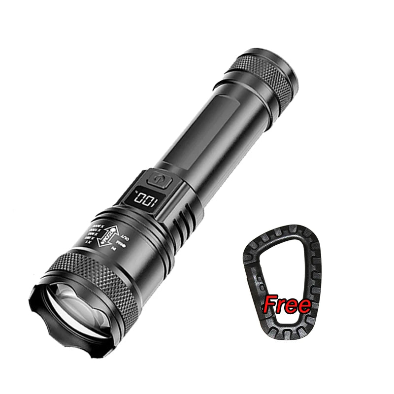 Super Powerful LED Flashlight Battery Display USB Rechargeable Light Telescopic Zoom Torch Lamp Outdoor Camping Fishing Lantern