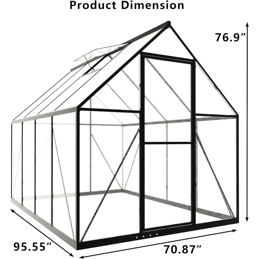 6 x 8 FT Polycarbonate Greenhouse, Winter Greenhouses for Outdoors,Outdoor Greenhouse with Roof Air Vent, Heavy Duty Walk-in Alu