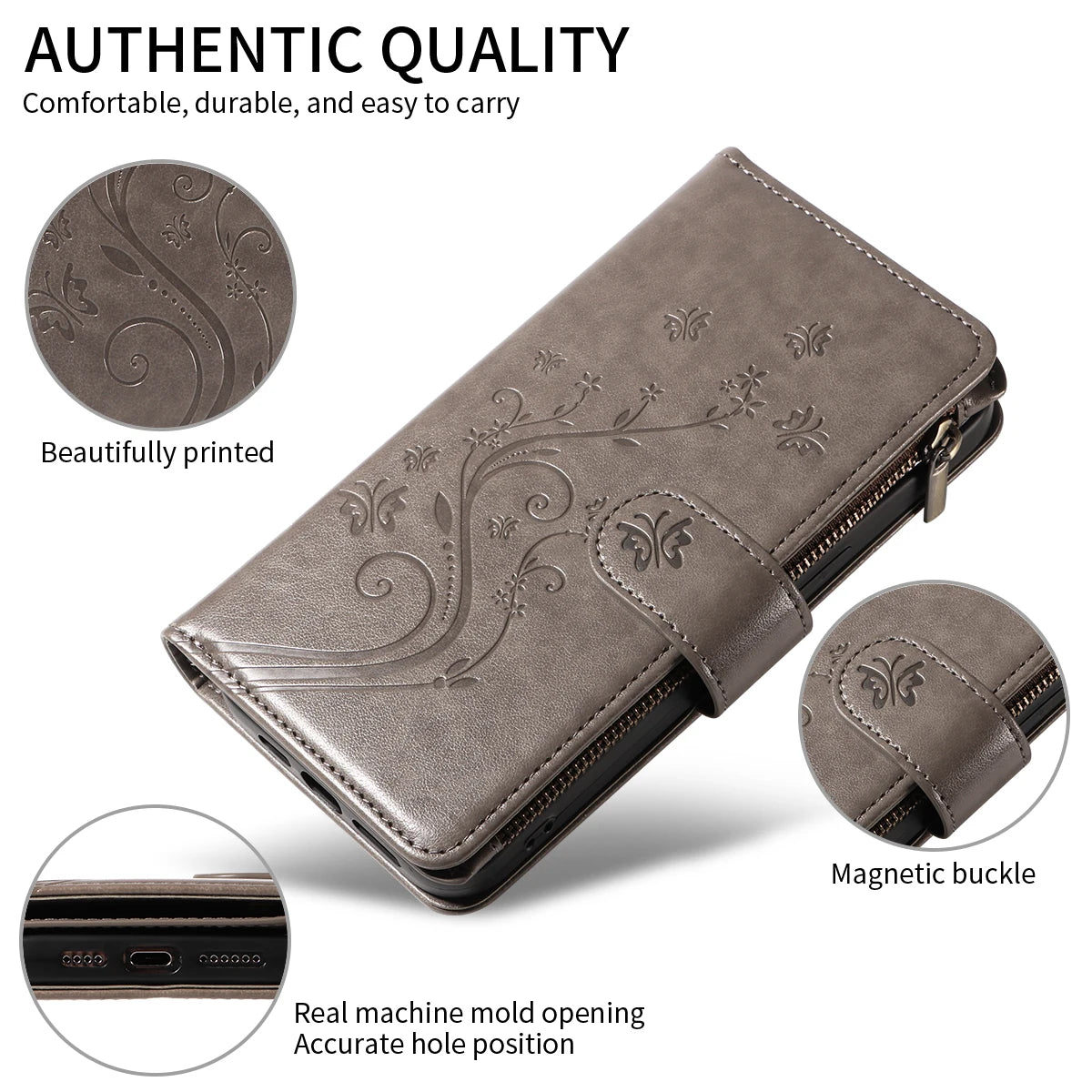 Embossed Zipper Leather Case for Samsung GalaxyS25Ultra S24 S23 S22 S21 S20 S10 S9 S8 Plus FE M33 NOTE10 Series Wallet Cover