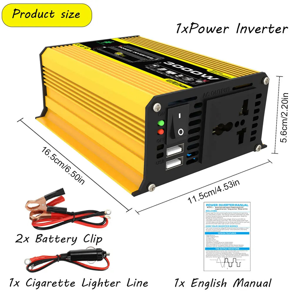 6000/4000/3000W Car Inverter 12V to 110/220V Vehicle Smart Inverter LCD Display Voltage Transformer Dual USB Car Power Supply