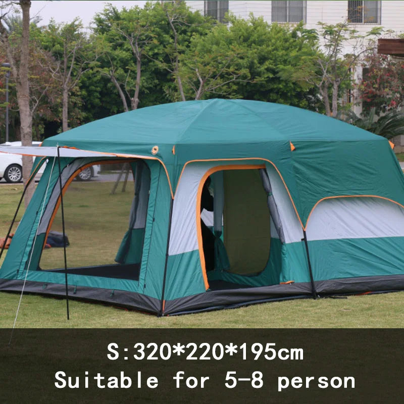 2 Bedroom 1 Hall Camping Tent 5-8 Person Double Layers Oversize Thickened Rainproof Tent Outdoor Family Camp Tour Equipment