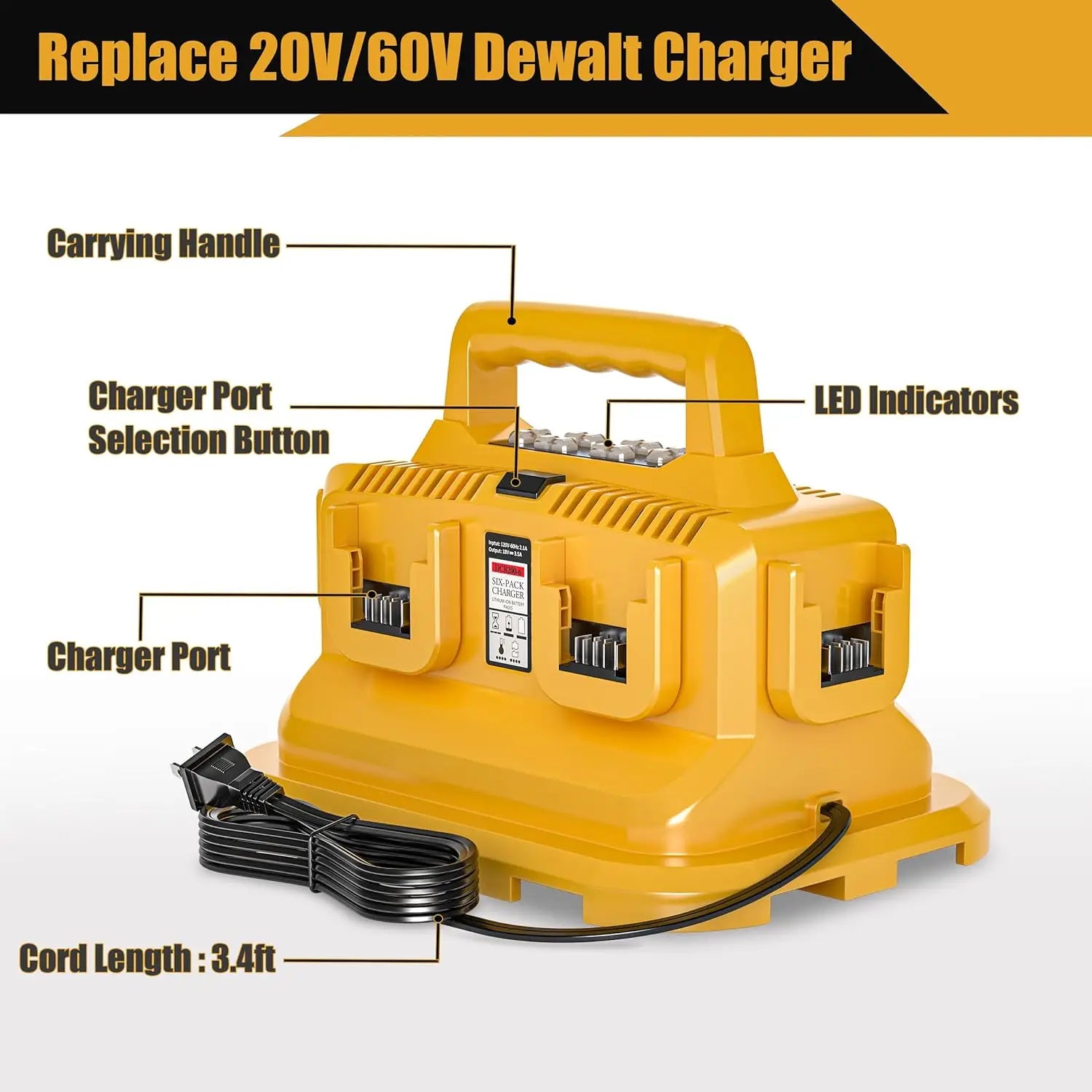6-Ports for Dewalt Battery Charger, 20V/60V Battery Charger,