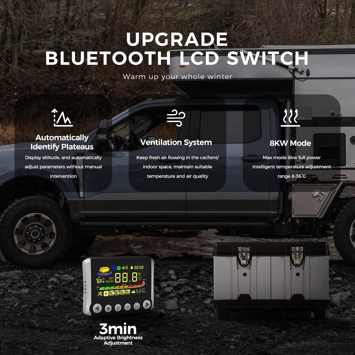 8KW Diesel Auxiliary Heater 110-220V AC and 12/24V DC With High-Altitude Mode & Ventilation Mode Ultra Quiet Portable Heater