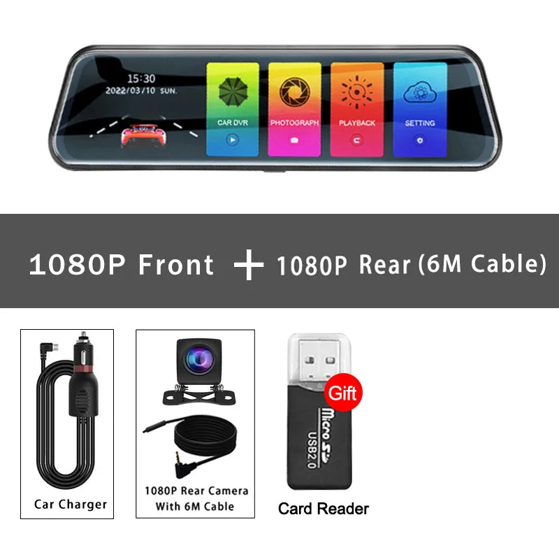 Mirror Camera for Car Touch Screen Video Recorder Rearview mirror Dash Cam Front and Rear Camera Mirror DVR Black Box