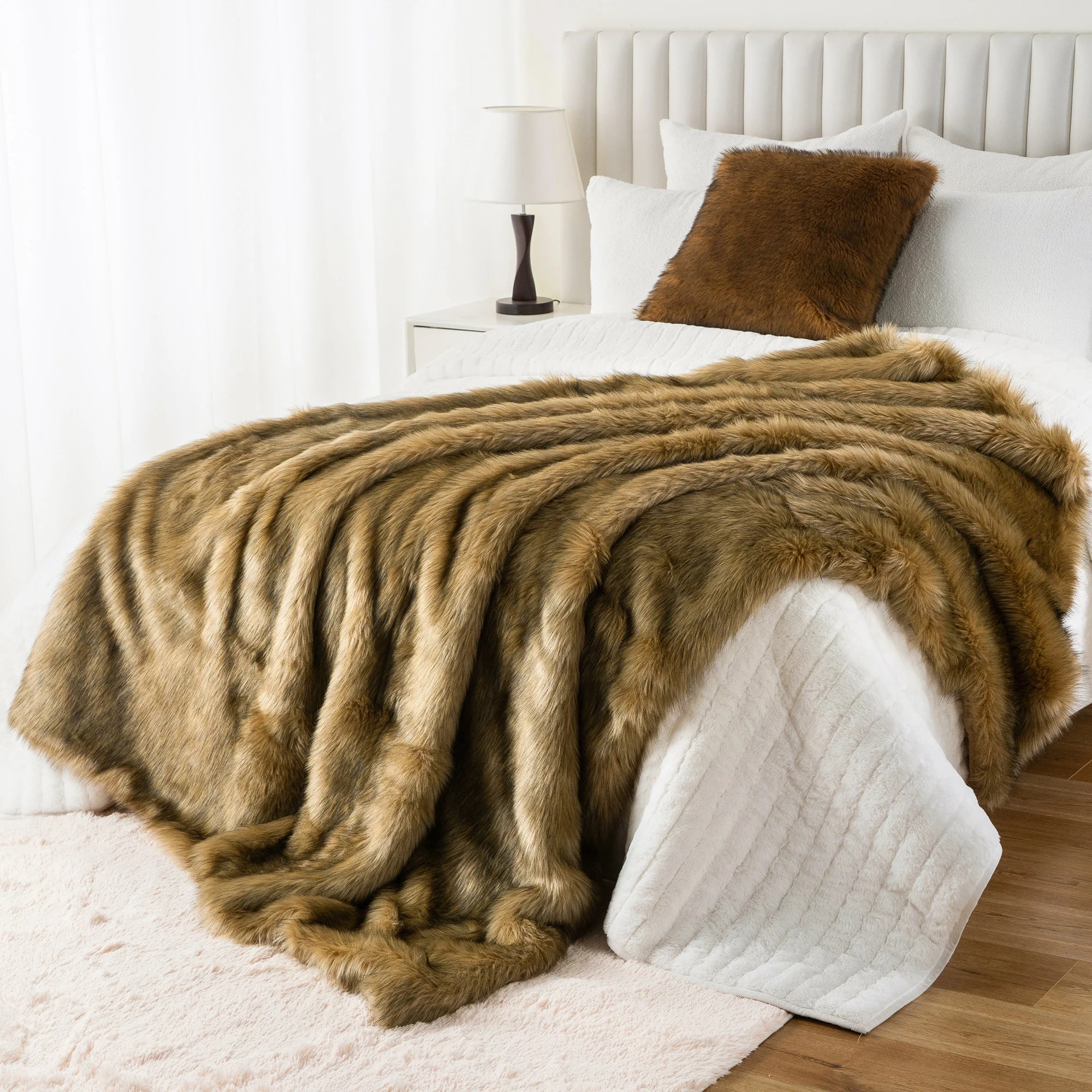 Battilo Faux Fur Throw Blanket Luxury Decorative Sofa Blankets Thick Warm Fur Blanket Soft Fluffy Plaid Throws For Bed King Size
