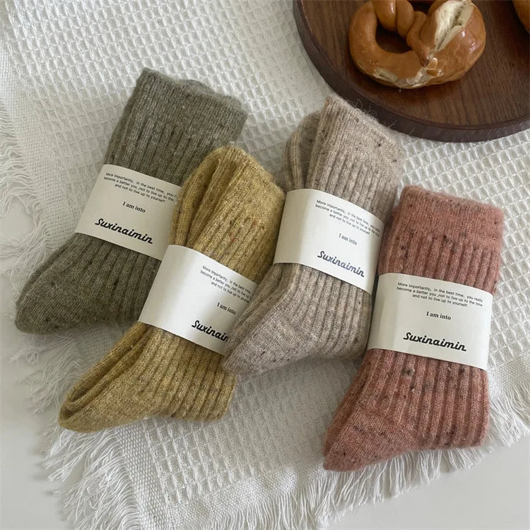 Winter Women Socks Wool Cashmere Thick Warm Long Socks Japanese Fashion Solid Color Thermal Floor Sleeping Socks Christmas Gifts