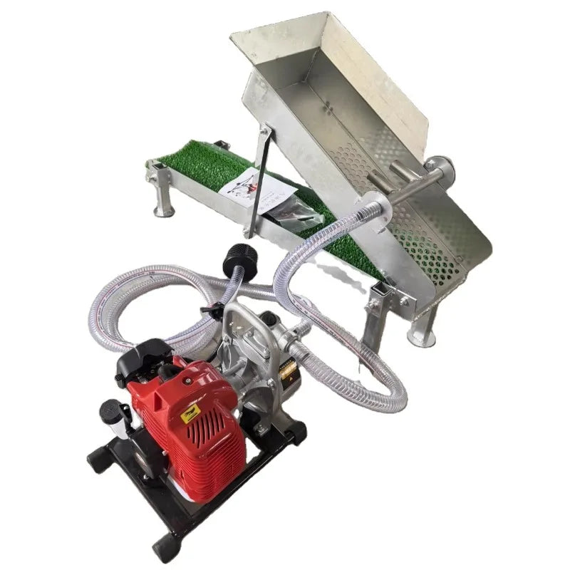 Small 1 inch engine gold sluice box 20x100cm cm 11kg mini gold high banker vibrating sluice screen with golden grass