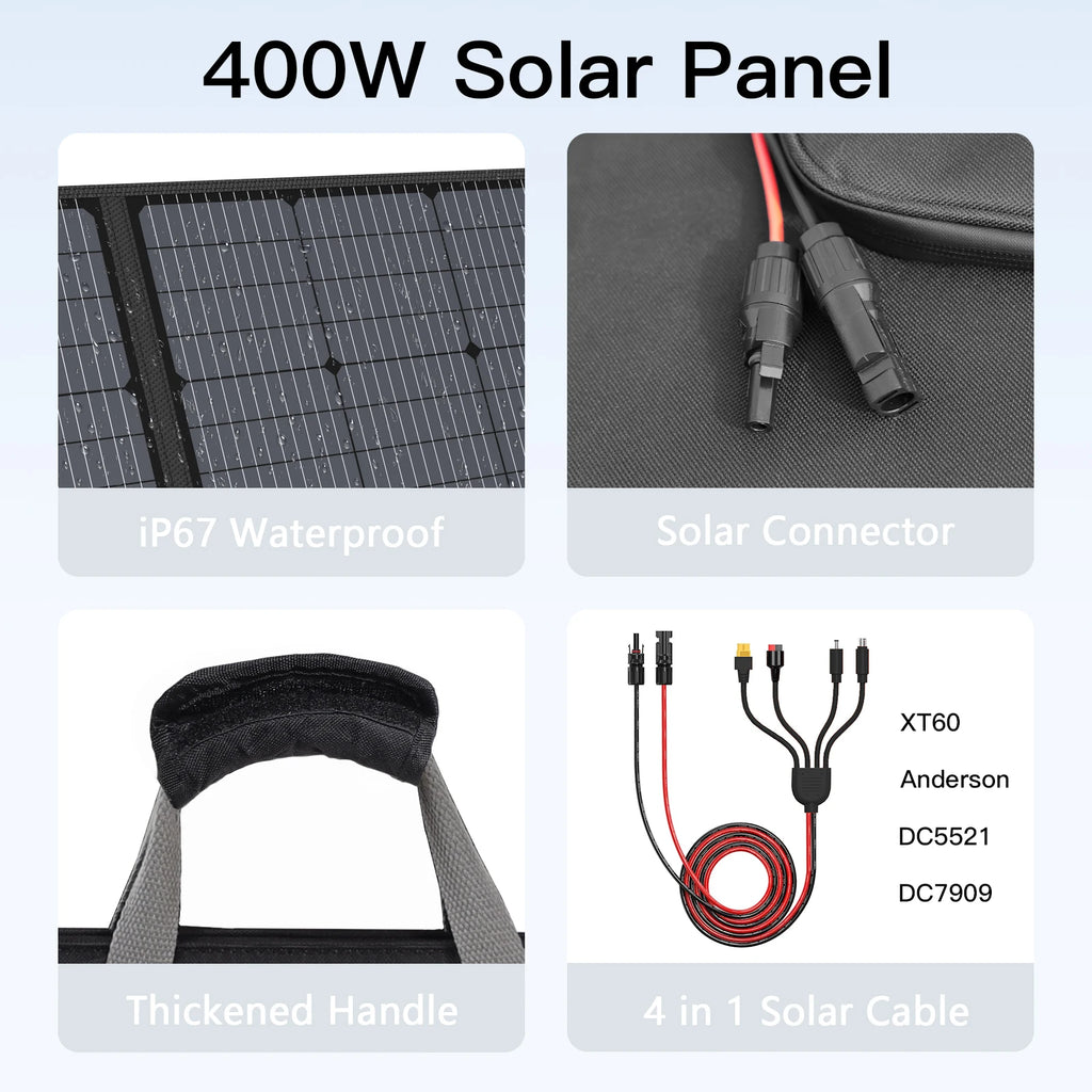 MHPOWOS Portable Solar Panel for Power Stations, 31V Solar Charger 400W Outdoor emergency backup power supply for RV Camping