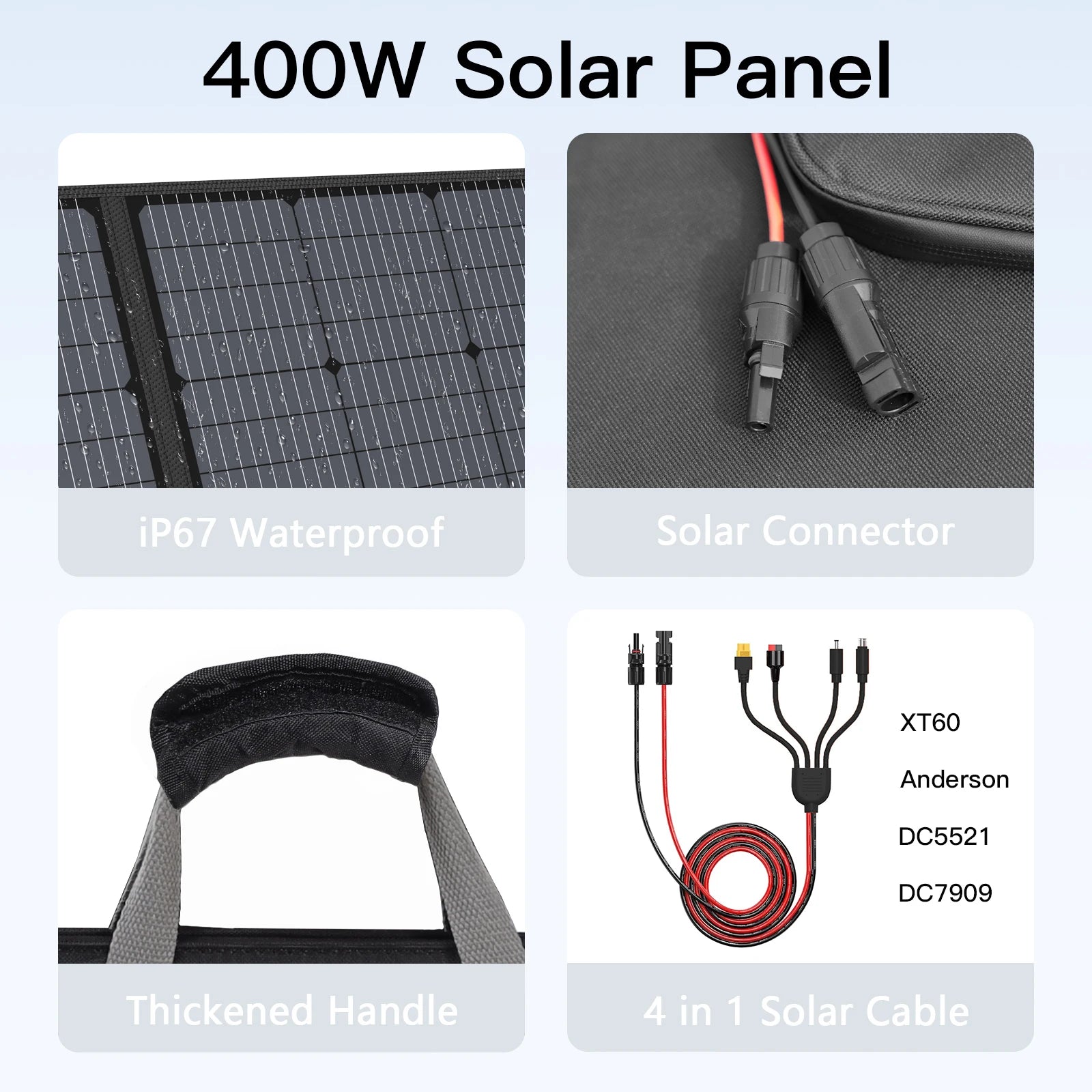 MHPOWOS Portable Solar Panel for Power Stations, 31V Solar Charger 400W Outdoor emergency backup power supply for RV Camping