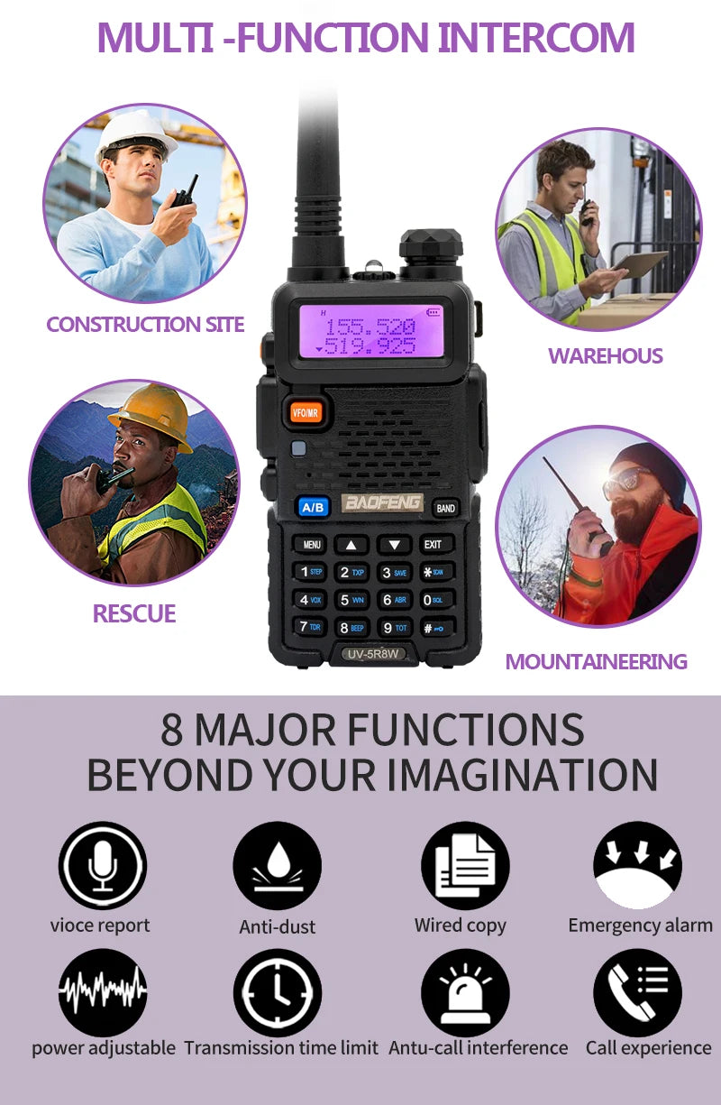 1/2PCS Baofeng UV 5R 5W 8W Walkie Talkie Ham CB Radio Long Range Dual Band VHF UHF FM Transceiver Two Way Radio UV5R K5 Plus
