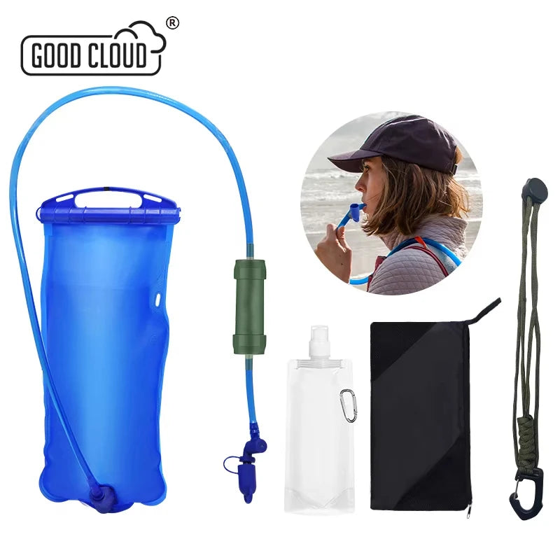 Outdoor Survival Water Filter Straw with Gravity Water Bag Portable Water Purifier Filtration System Emergency Accessories