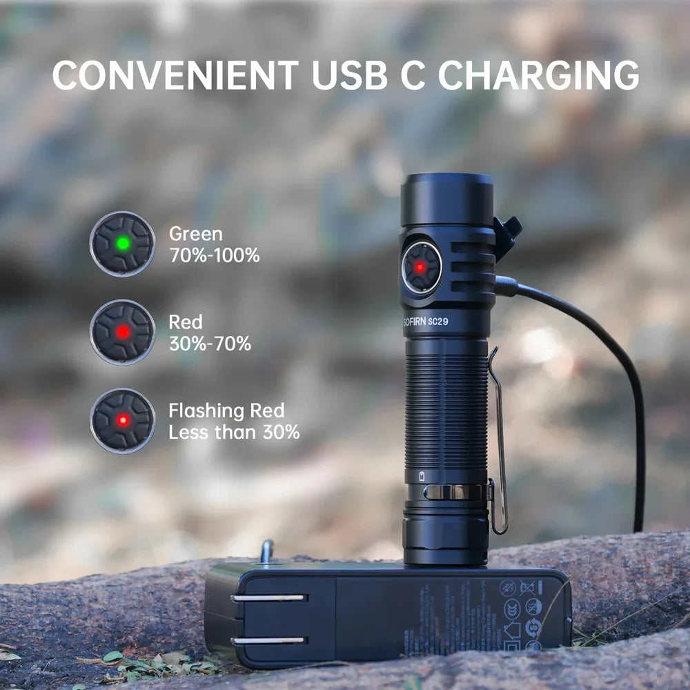 Sofirn SC29 3000 Lumens EDC Flashlight Rechargeable  XHP50B LED Powerful  21700 Torch Light Lantern IPX8 for Camping Fishing