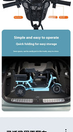 800W48V 70km folding electric tricycle small leisure vehicle for adults to ride three people portable battery car for home use