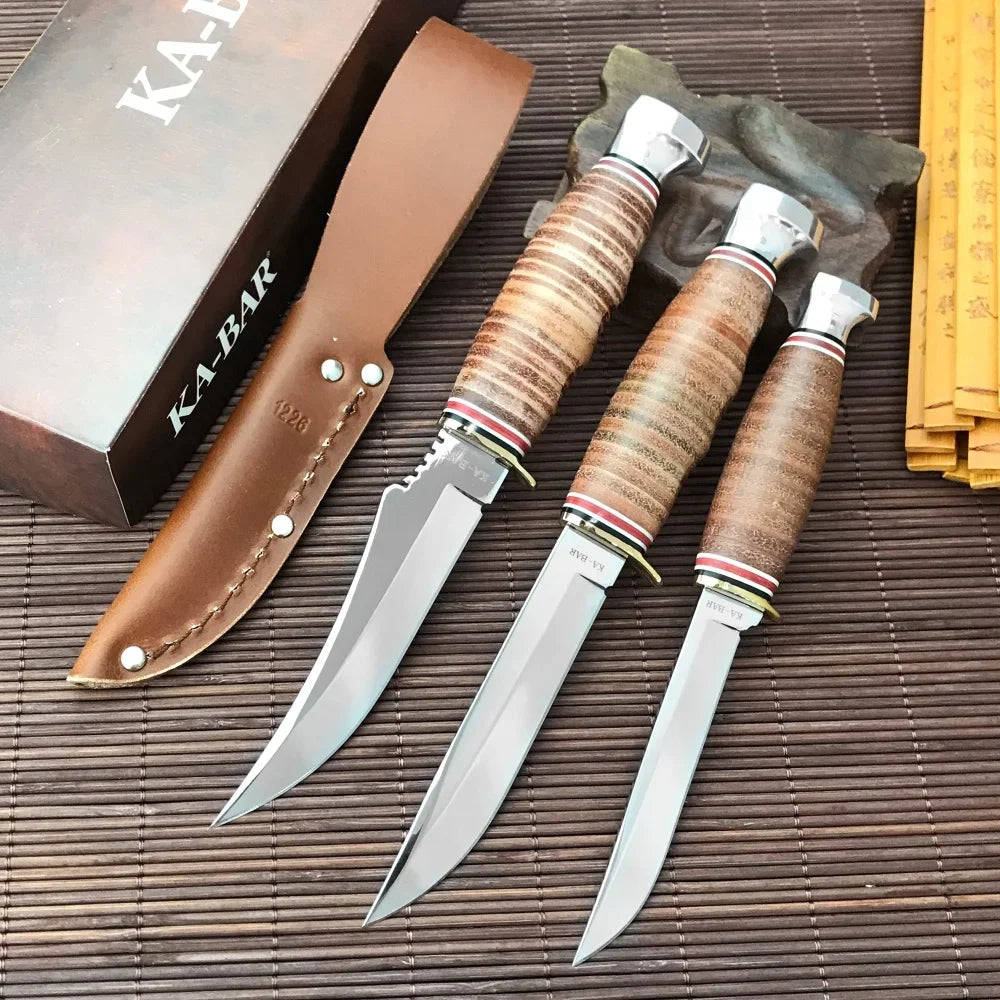 NEW KA-BAR Hunter Fixed Blade Knife 1232 / 1226 / 1233 3 Models Outdoor EDC Pocket Knife 4116 Steel Blade Wood Handle