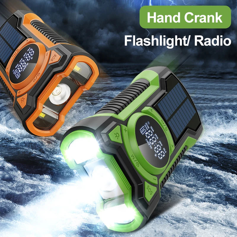 Solar Emergency Weather Radio 5000mAh Hand Crank AM/FM/NOAA Portable Emergency Radio Bluetooth5.3 SOS Alarm for Outdoor Survival