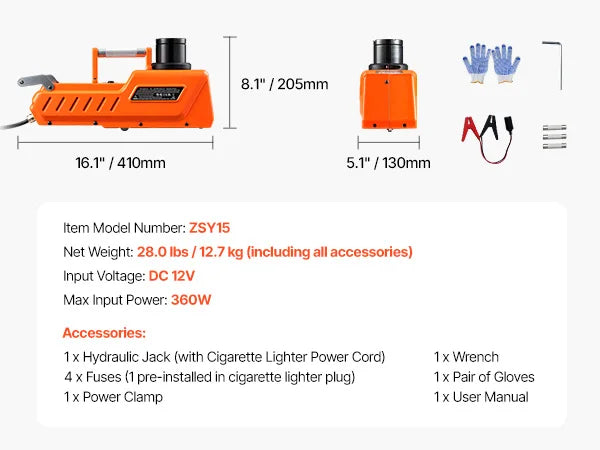 SucceBuy Electric Car Jack 15T Adjustable Electric Scissor Jack 12V Dual-Powered Tire Changer with LED Light for Sedan SUV Truck
