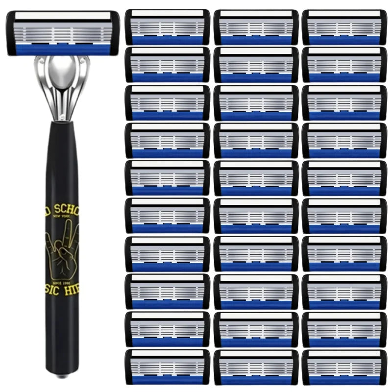 Classic men's shaver, non slip handle, stainless steel blade, economical and practical, 6-layer manual shaver blade