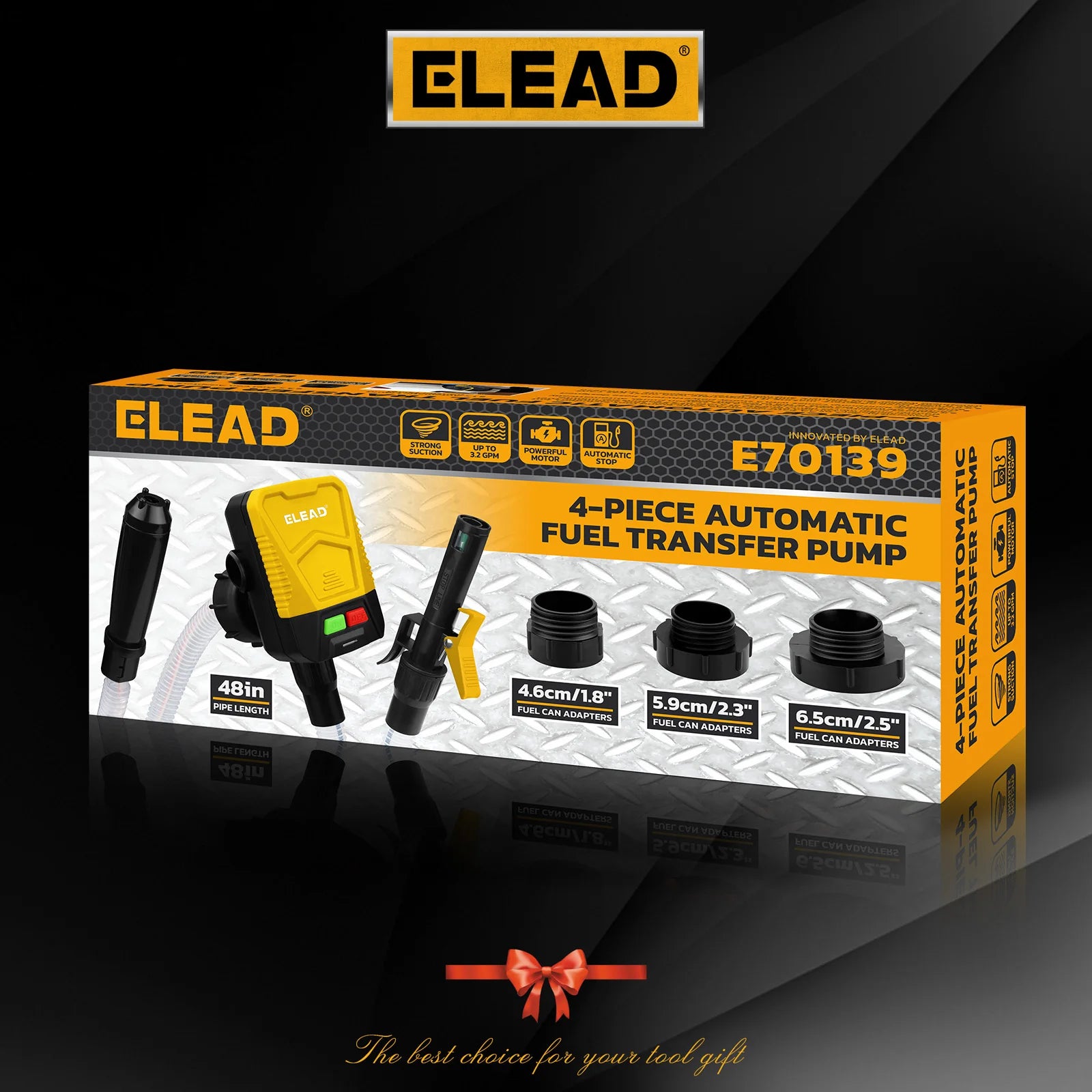 ELEAD 4PC Automatic Fuel Transfer Pump with Auto-Stop Sensor(3.2 GPM) Battery Operated Gas Can Pump with 3 Can Adapters