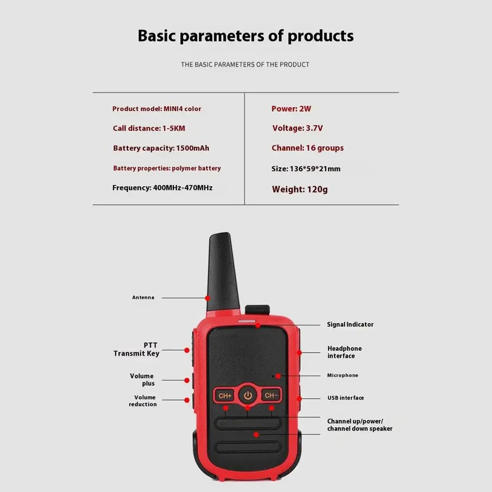 PT858 Portable Walkie Talkie Long Range 16 channels Two-Way Radio Communicator For Hiking Camping Travelling  ham radio