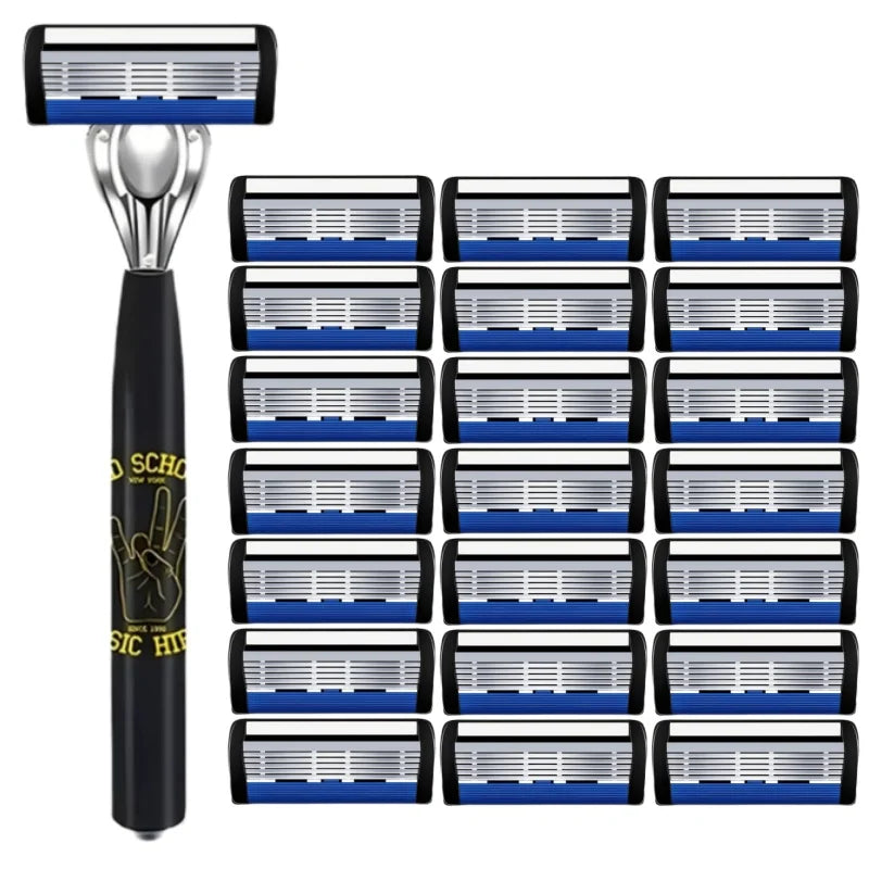 Classic men's shaver, non slip handle, stainless steel blade, economical and practical, 6-layer manual shaver blade