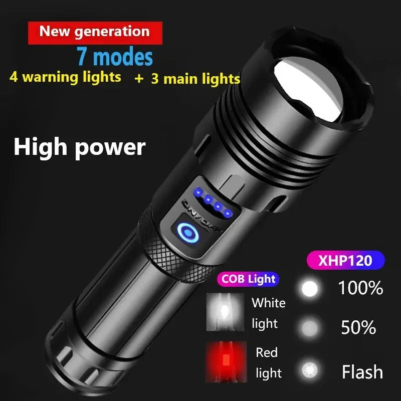 Super XHP120 Powerful Led Flashlight XHP90 High Power Torch Light Rechargeable Tactical Flashlight 18650 TYPE-C Camping Lamp