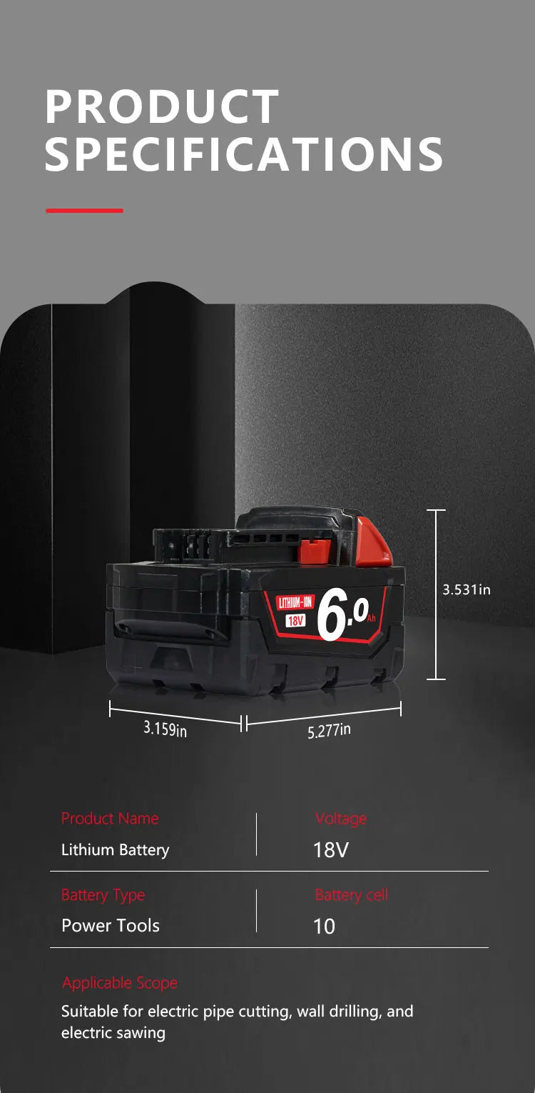 FOR Milwaukee M18 Battery Power Tool Battery 18V 3-6Ah Lithium Rechargeable Battery 48-11-2460 48-11-2412