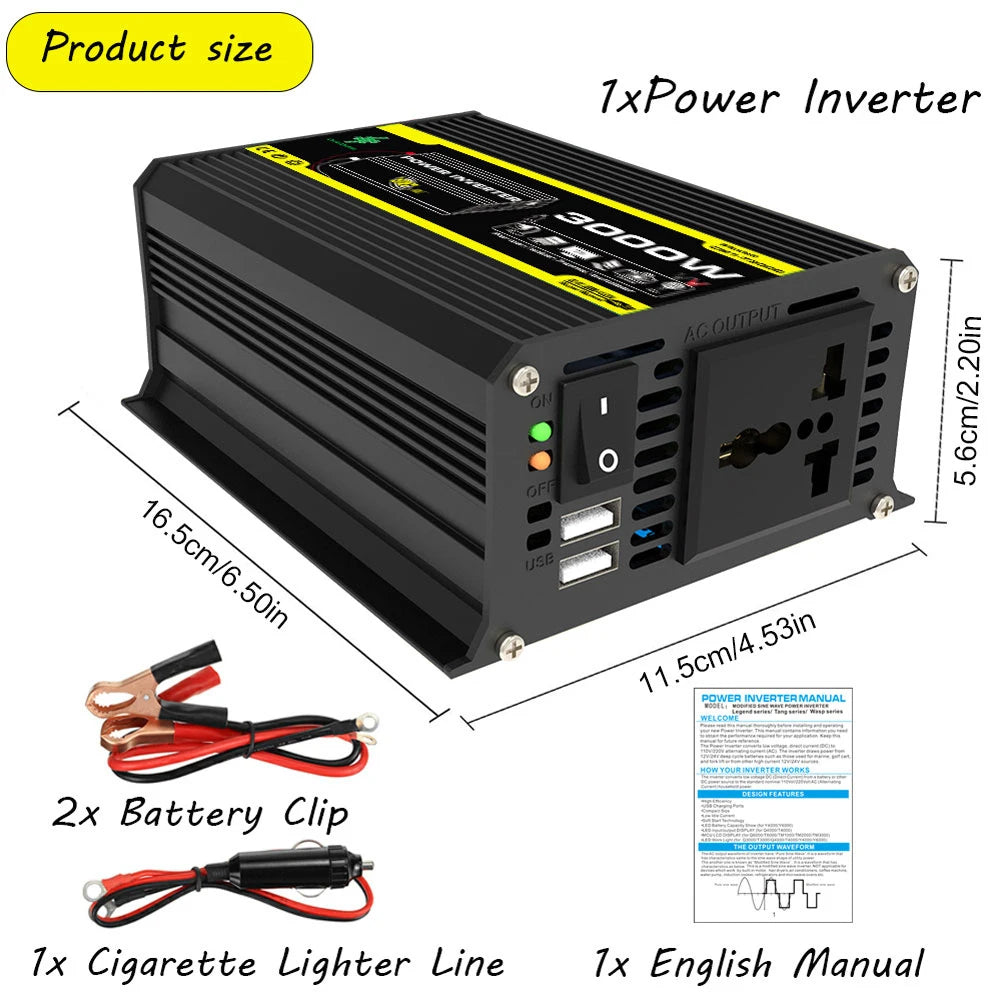 6000/4000/3000W Car Inverter 12V to 110/220V Vehicle Smart Inverter LCD Display Voltage Transformer Dual USB Car Power Supply
