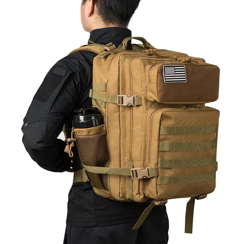 45L Tactical Backpack Hunting Rucksack with Dual Cup Holders  Outdoor camping equipment back pack Hiking Survival Rucksack