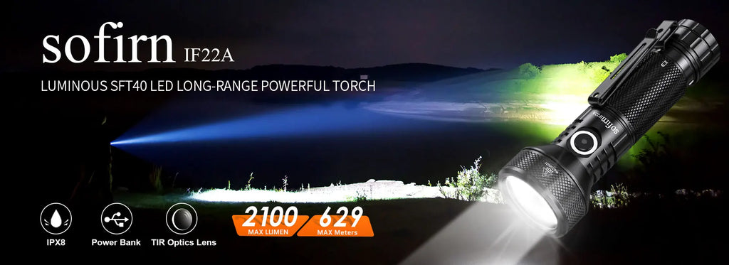 Sofirn IF22A 2100lm Flashlight 21700 Powerful Light SFT40 LED 629M Long Range USB C Rechargeable Charging  Throw Torch