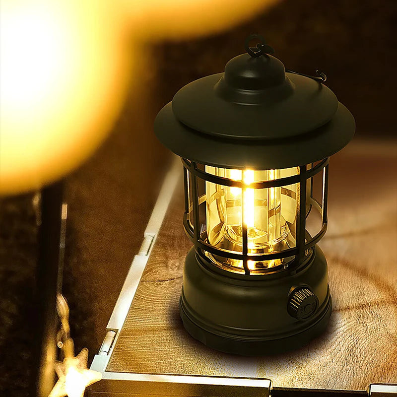 LED Camping Lantern, Handheld Infinite Dimming, Type-C Fast Charging, Rotary Switch & Hook for Home Hiking Fishing Night Walks