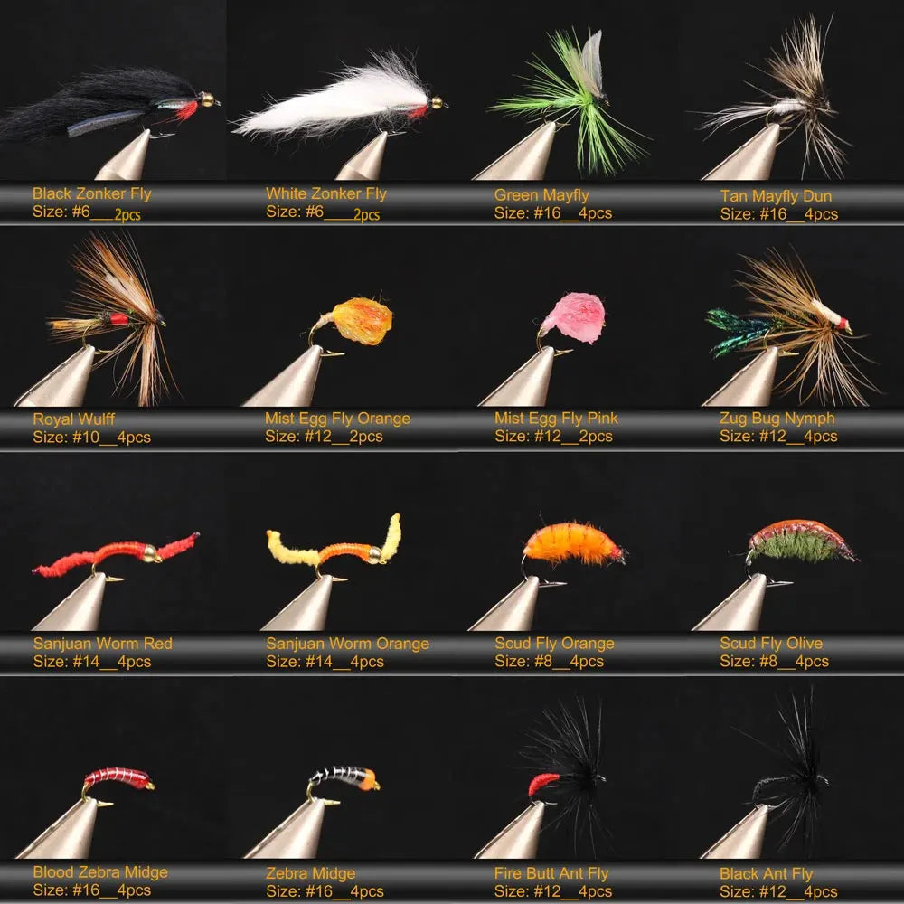 Bimoo 120pcs Wet Dry Nymph Fishing Fly Kit Woolly Buggers Streamers Emerger Worms Bass Trout Grayling Panfish Fishing Lure Bait