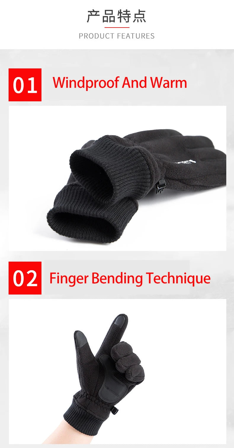 Winter Men's Gloves Polar Fleece Thick Warm Women Cycling Sports Driving Waterproof Non-Slip Touch Screen Motorcycle Gloves
