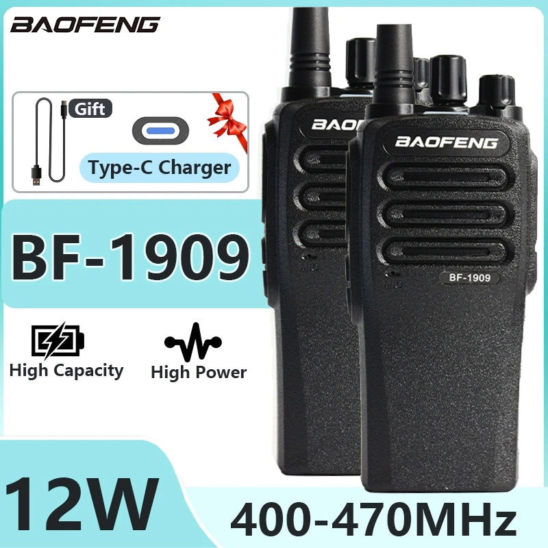 1/2PCS BaoFeng BF 1909 12W High Power Walkie Talkie Long Range UHF Two Way Radio Type C Charging Transmitter Upgrade UV 5R UV 82