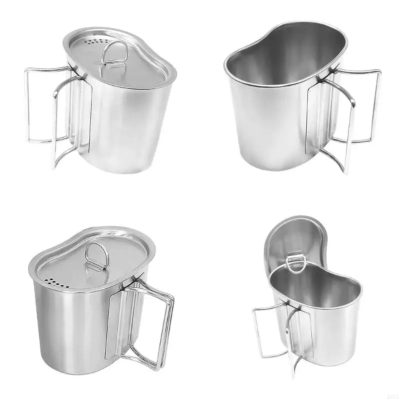 R6FE Stainless Steel Camping Cup with Foldable Handle 700ml Water Coffee Mug Cooking Cup with Lid Outdoor Cookware