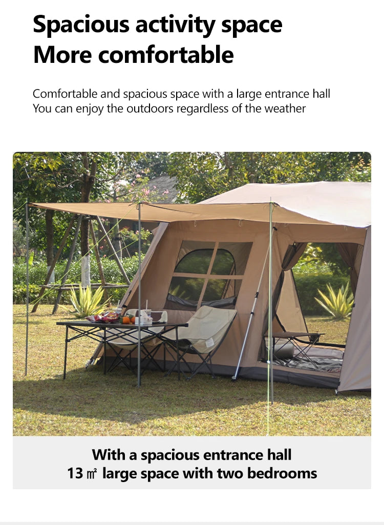 Sonuto Automatic Large Camping Tent 3-8 Person Quick Setup Double Hall Ridge Tent with Canopy for Outdoor Family Adventures