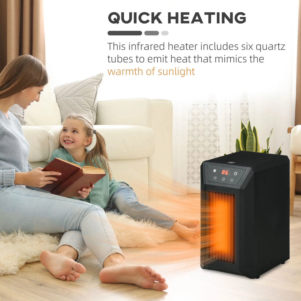 Portable Electric Space Heater 1500W Fast Heating Infrared Quartz Element Thermostat 3 Modes Remote 12h Timer