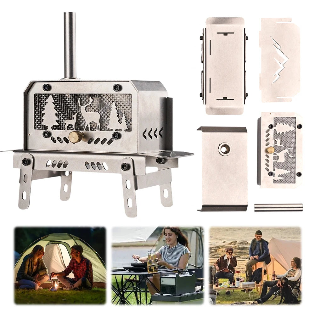 Mini Charcoal Stove Stainless Steel Camping Firewood Stove Rack Desktop Bonfire Stove Incense Burner for Picnic Home Outdoor
