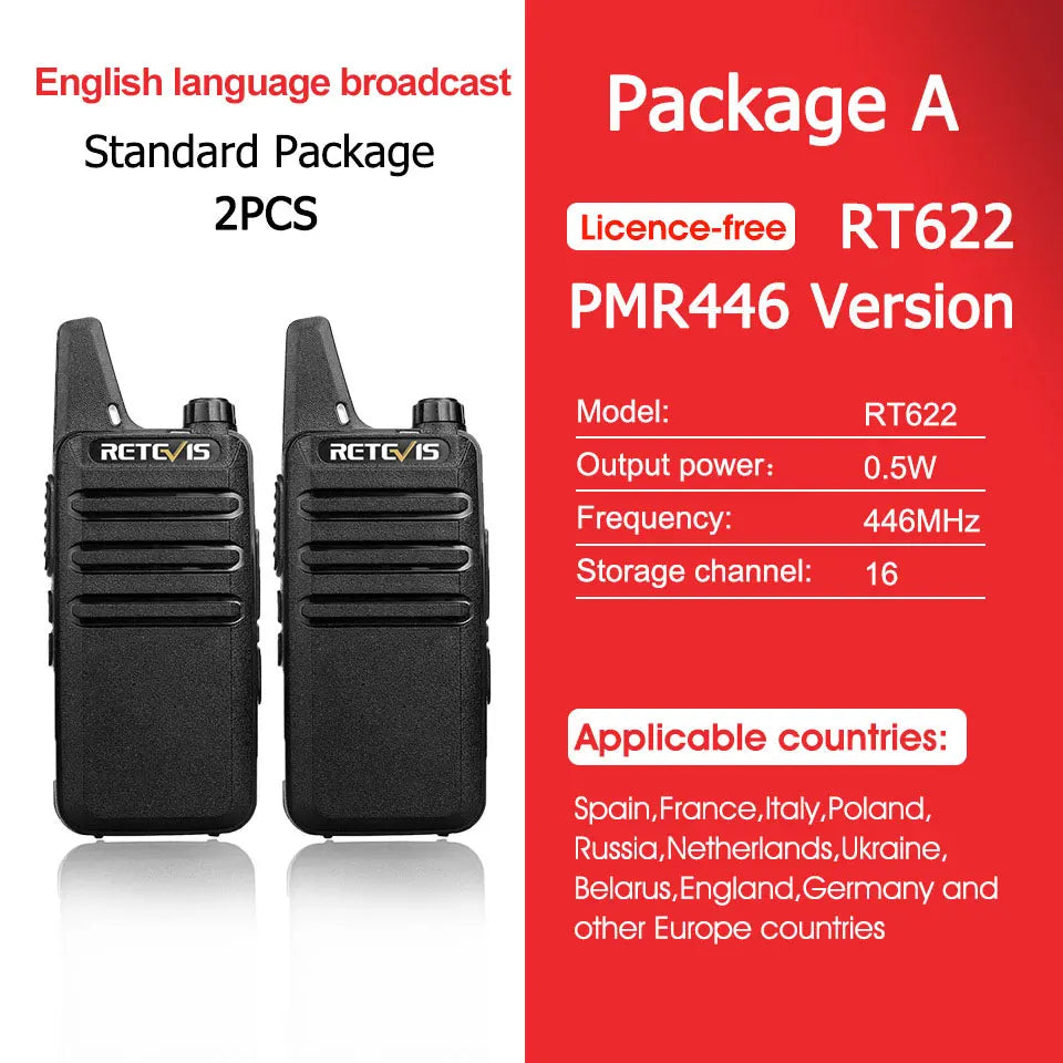 RETEVIS RT622 Walkie Talkie Mini 2 pcs PMR 446 Portable Two-way Radio ht PTT Walkie-talkies Communication Radio for Restaurant