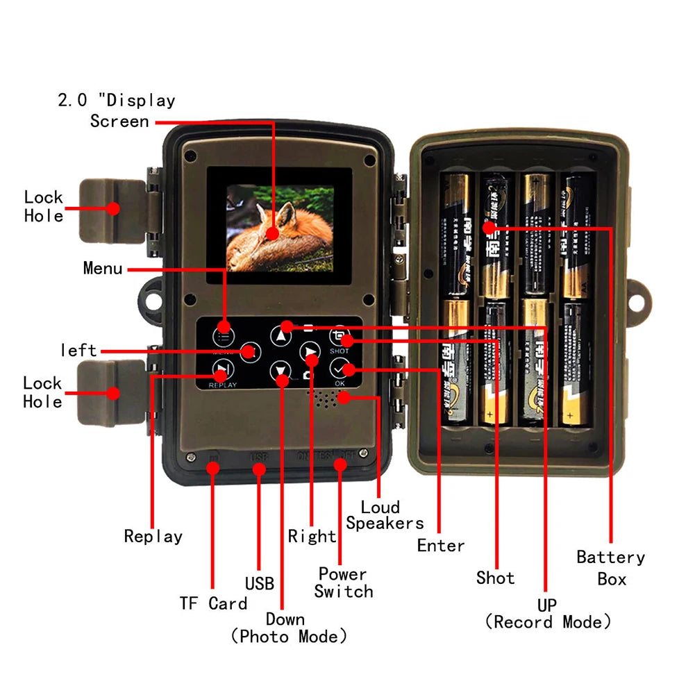 Outdoor Trail Camera 20MP 1080P HD Hunting IP66 Waterproof Infrared Night Vision Motion Activated Surveillance Trap Camera