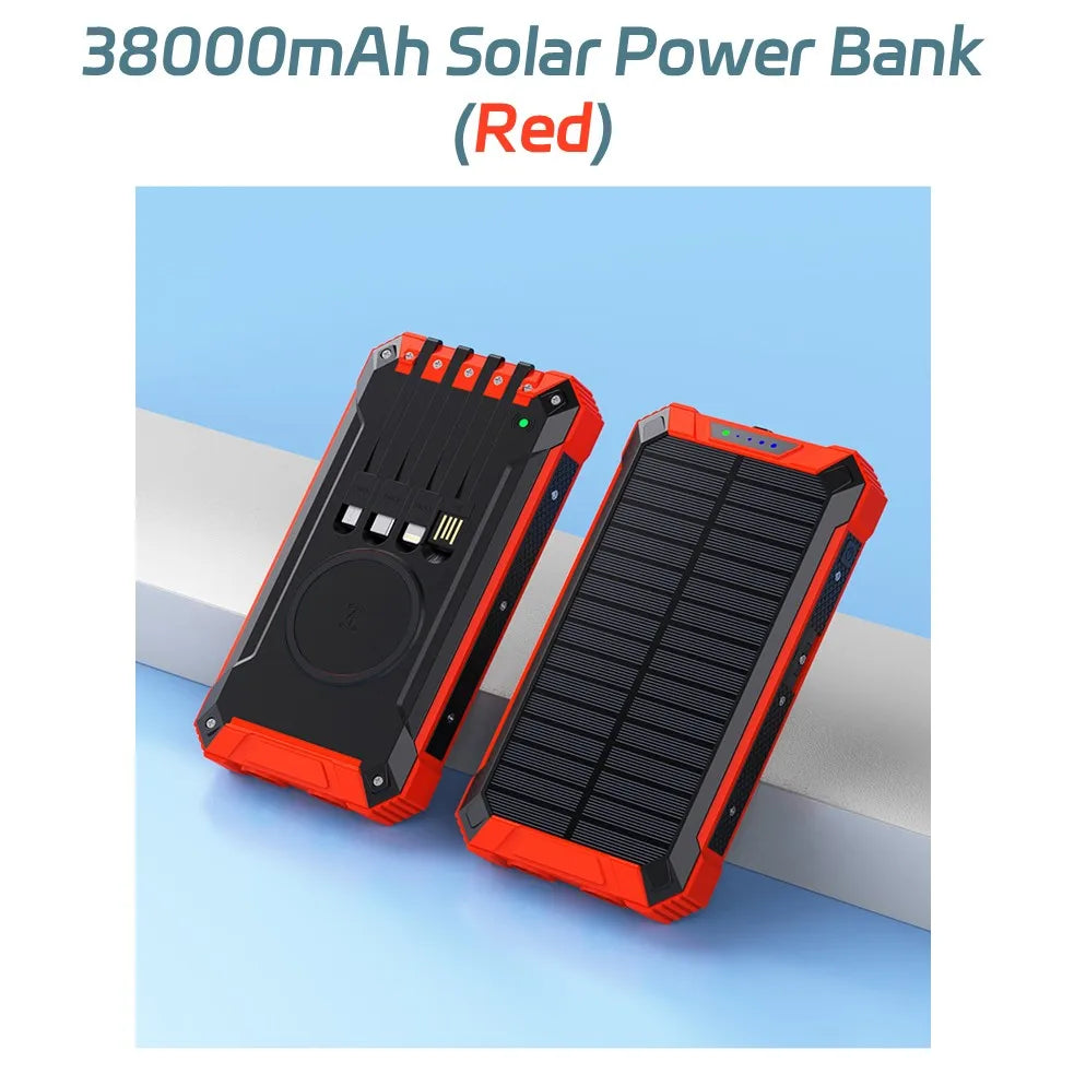 Long-lasting Solar Power Bank, Portable Solar External Battery Pack Built-in Cables, Portable Wireless Charger with Solar Panel