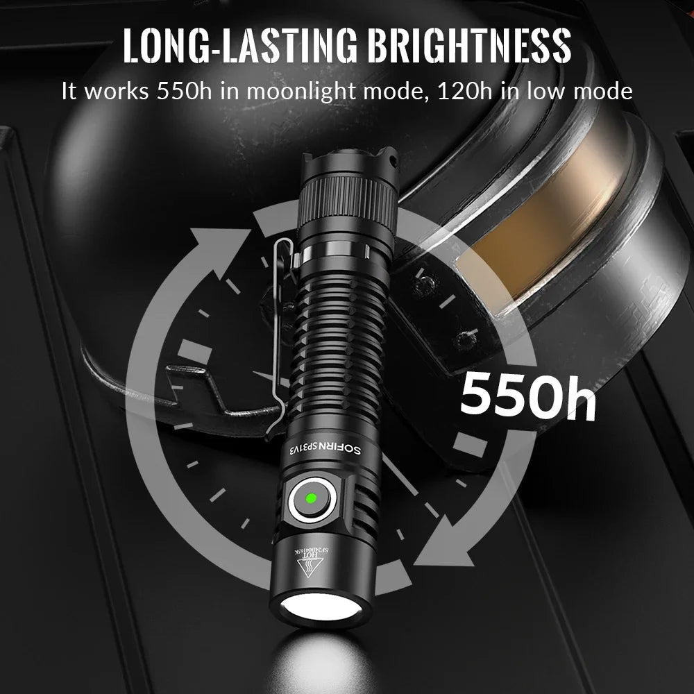 Sofirn SP31 V3.0 Tactica Flashlight with Dual Switch USB C 18650 Rechargeable Power Indicator 6000K Torch