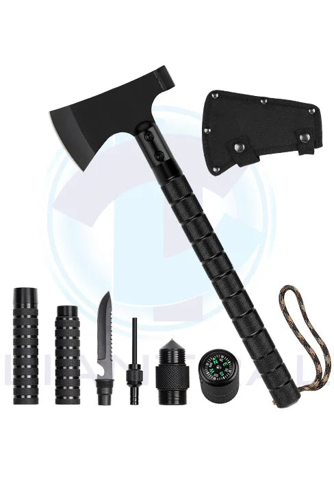 Tactical Folding Survival Axe w/Hammer & Nylon Sheath, Multifunctional Camping Hatchet for Hiking/Hunting/Outdoor Survival Gear